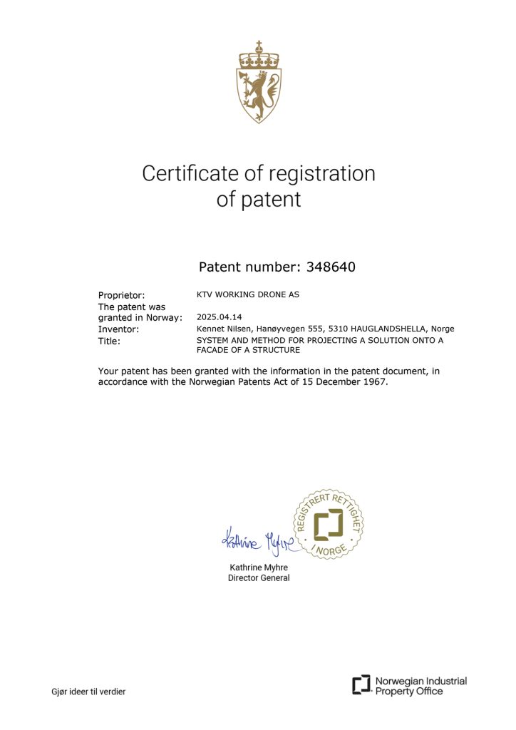 Image of KTV Working Drone patent certificate