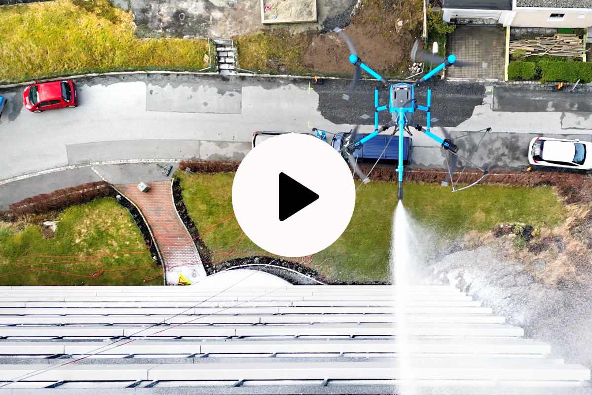 Cleaning of high-rise building with a drone
